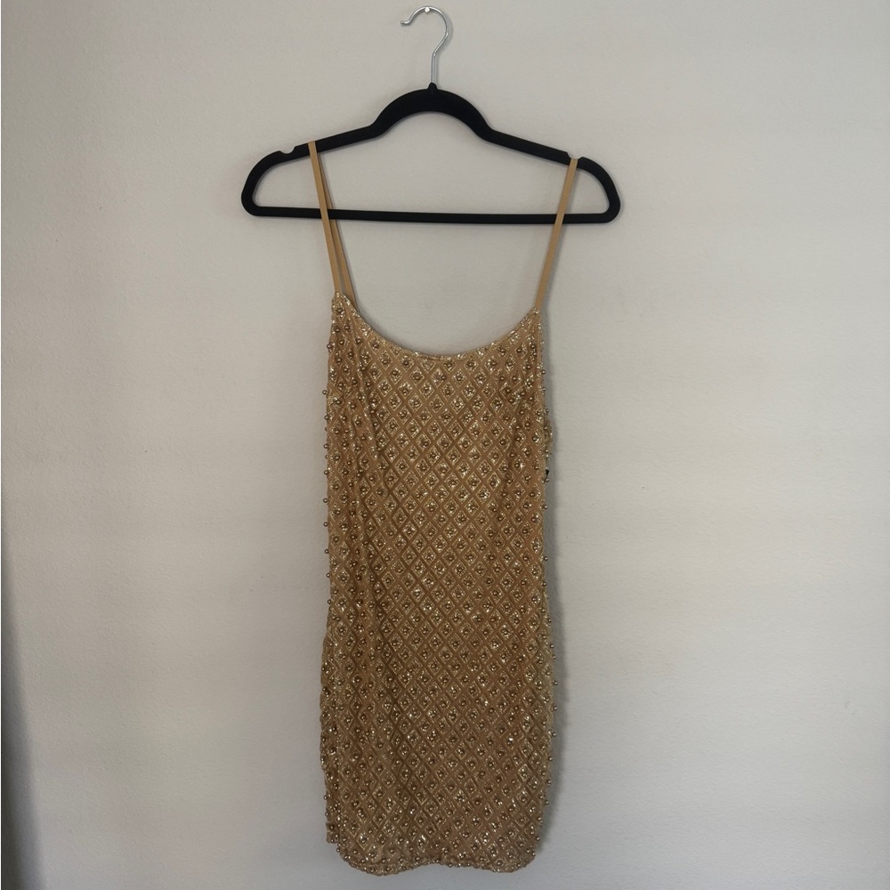 Gold Sequin and Pearl Mini Dress NWT